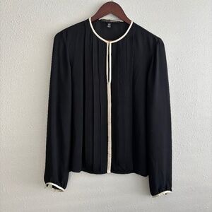 Linda Allard Ellen Tracy 100% Silk Black/ White Blouse